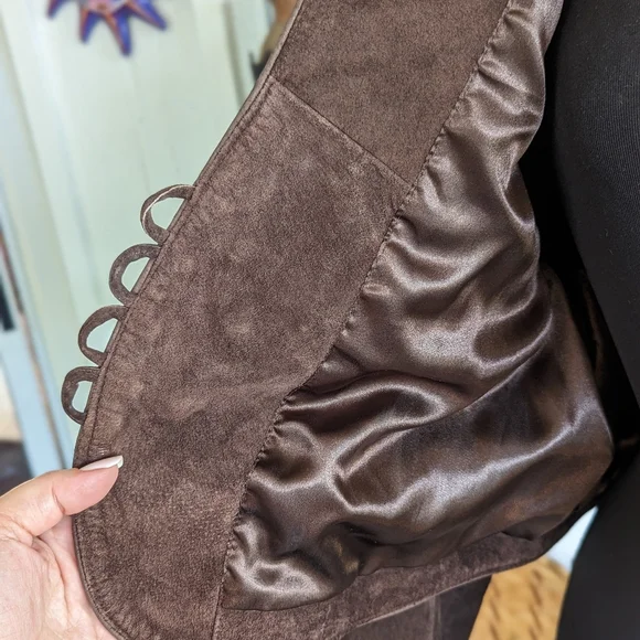 Authentic Vintage Landhaus Suede Leather Blazer Dirndl Tirolean Folklore Lg - Picture 9 of 16